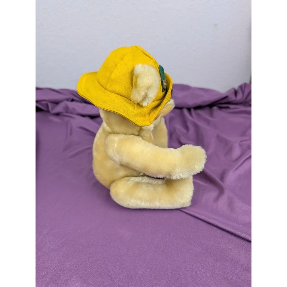 VTG 90s Plush Porcelain Human Faced Teddy Bear Hair Eyelashes Brass Button Hat